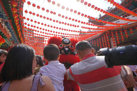 Kuala Lumpur, Malaysia - February 5, 2019: Beautiful Lion Dance during Chinese New Year celebration in Thean Hou Temple.のeditorial素材