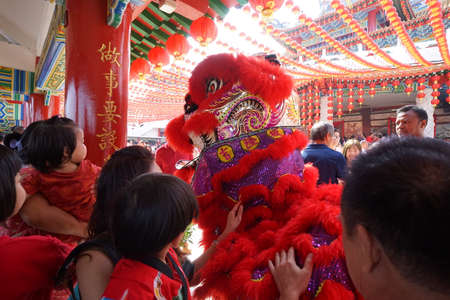 Kuala Lumpur, Malaysia - February 5, 2019: Beautiful Lion Dance during Chinese New Year celebration in Thean Hou Temple.のeditorial素材