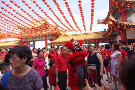 Kuala Lumpur, Malaysia - February 5, 2019: Beautiful Lion Dance during Chinese New Year celebration in Thean Hou Temple.のeditorial素材