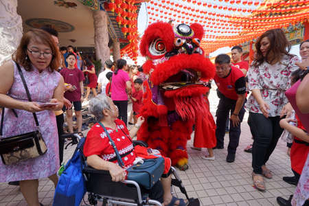 Kuala Lumpur, Malaysia - February 5, 2019: Beautiful Lion Dance during Chinese New Year celebration in Thean Hou Temple.のeditorial素材