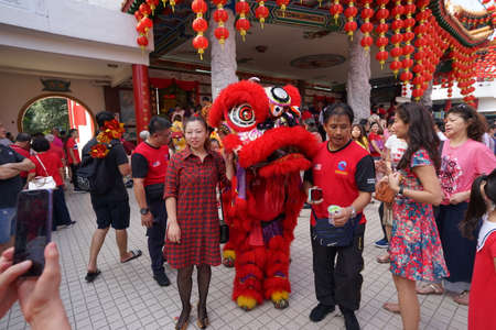 Kuala Lumpur, Malaysia - February 5, 2019: Beautiful Lion Dance during Chinese New Year celebration in Thean Hou Temple.のeditorial素材