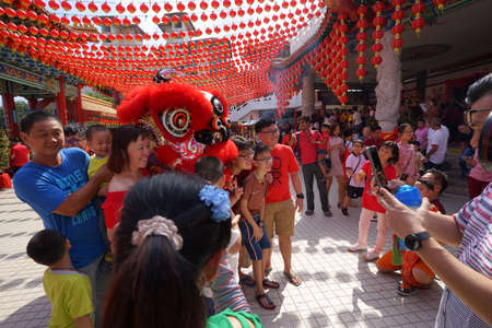 Kuala Lumpur, Malaysia - February 5, 2019: Beautiful Lion Dance during Chinese New Year celebration in Thean Hou Temple.のeditorial素材