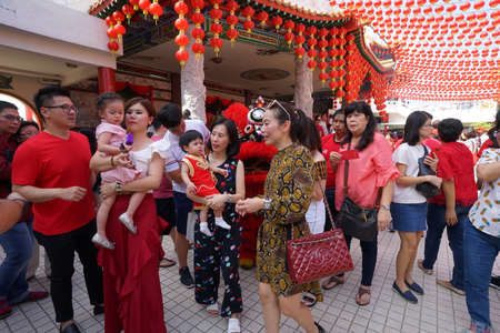Kuala Lumpur, Malaysia - February 5, 2019: Beautiful Lion Dance during Chinese New Year celebration in Thean Hou Temple.のeditorial素材