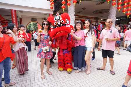 Kuala Lumpur, Malaysia - February 5, 2019: Beautiful Lion Dance during Chinese New Year celebration in Thean Hou Temple.のeditorial素材