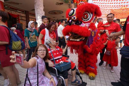 Kuala Lumpur, Malaysia - February 5, 2019: Beautiful Lion Dance during Chinese New Year celebration in Thean Hou Temple.のeditorial素材