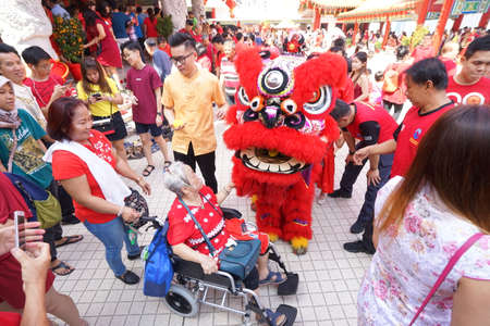 Kuala Lumpur, Malaysia - February 5, 2019: Beautiful Lion Dance during Chinese New Year celebration in Thean Hou Temple.のeditorial素材