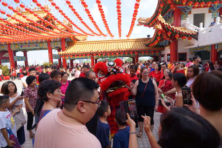 Kuala Lumpur, Malaysia - February 5, 2019: Beautiful Lion Dance during Chinese New Year celebration in Thean Hou Temple.のeditorial素材