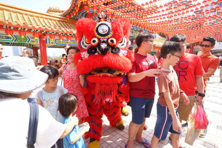 Kuala Lumpur, Malaysia - February 5, 2019: Beautiful Lion Dance during Chinese New Year celebration in Thean Hou Temple.のeditorial素材
