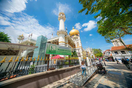 Singapore - February, 2020: A beautiful calming view of Masjid Sultan in Kampong Glam Malay Heritage...