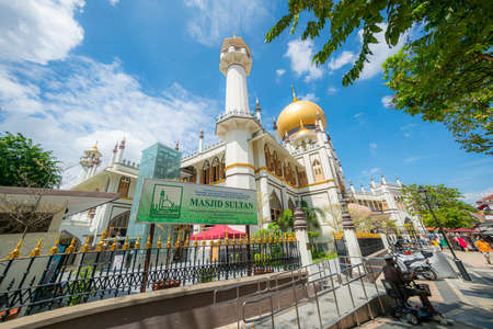 Singapore - February, 2020: A beautiful calming view of Masjid Sultan in Kampong Glam Malay Heritage District, Singapore.のeditorial素材