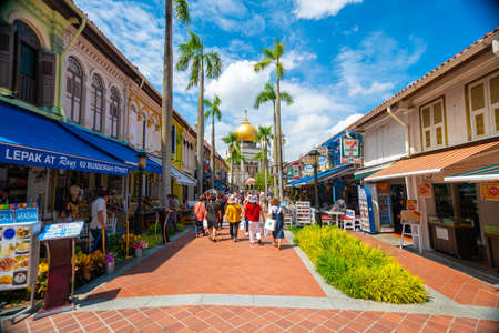 Singapore - February, 2020: Street view of preserved historical Masjid Sultan mosque located in Kampong Glam in Singapore.のeditorial素材