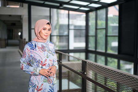 Cyberjaya, Malaysia â 25 December 2019: Fashion portraiture of young beautiful muslim woman wearing hijab.のeditorial素材