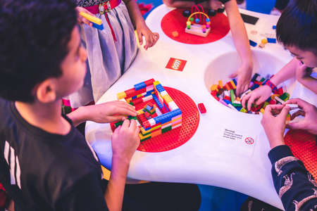 Kuala Lumpur, Malaysia â December, 2019: Children play with Lego blocks at Pavilion Shopping Mall in Bukit Bintang.のeditorial素材