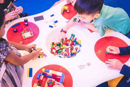 Kuala Lumpur, Malaysia â December, 2019: Children play with Lego blocks at Pavilion Shopping Mall in Bukit Bintang.のeditorial素材