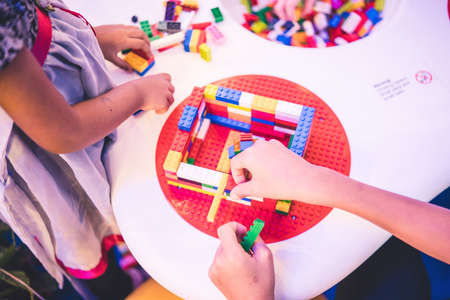 Kuala Lumpur, Malaysia â December, 2019: Children play with Lego blocks at Pavilion Shopping Mall in Bukit Bintang.のeditorial素材