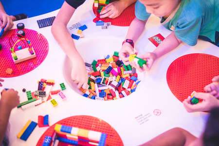 Kuala Lumpur, Malaysia â December, 2019: Children play with Lego blocks at Pavilion Shopping Mall in Bukit Bintang.のeditorial素材