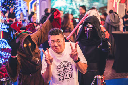 Kuala Lumpur, Malaysia â December, 2019: Beautiful costume Star Wars movie characters and Star Wars, Millennium Falcon themed Christmas decoration at Pavilion Shopping Mall in Bukit Bintang.のeditorial素材