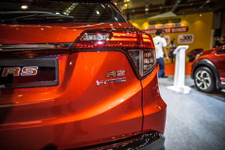 Kuala Lumpur, Malaysia â April 11, 2019 â Car and motocycle displayed at Moto Show in Kuala Lumpur. Exhibitors present most interesting aspects of the automotive industry. The image contains certain grain or noise and soft focus.のeditorial素材