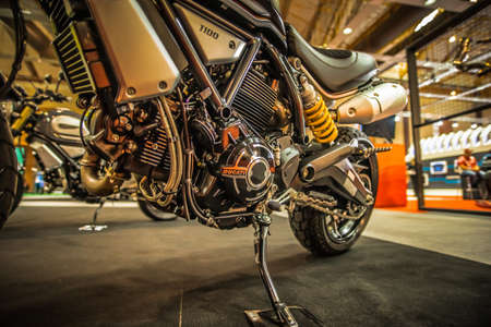 Kuala Lumpur, Malaysia â€“ April 11, 2019 â€“ Car and motocycle displayed at Moto Show in...