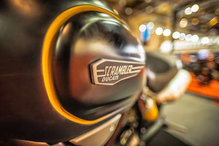 Kuala Lumpur, Malaysia â€“ April 11, 2019 â€“ Car and motocycle displayed at Moto Show in...
