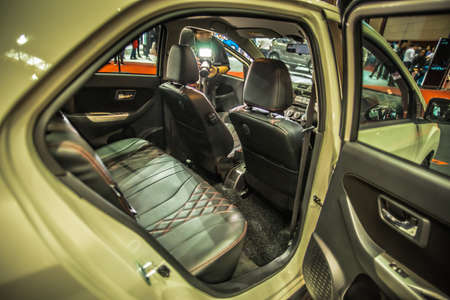 Kuala Lumpur, Malaysia â April 11, 2019 â Car and motocycle displayed at Moto Show in Kuala Lumpur. Exhibitors present most interesting aspects of the automotive industry. The image contains certain grain or noise and soft focus.のeditorial素材
