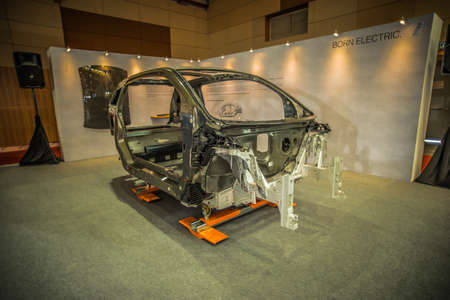 Kuala Lumpur, Malaysia â April 11, 2019 â Car and motocycle displayed at Moto Show in Kuala Lumpur. Exhibitors present most interesting aspects of the automotive industry. The image contains certain grain or noise and soft focus.のeditorial素材