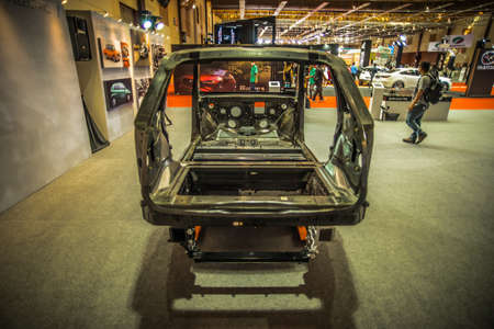 Kuala Lumpur, Malaysia â April 11, 2019 â Car and motocycle displayed at Moto Show in Kuala Lumpur. Exhibitors present most interesting aspects of the automotive industry. The image contains certain grain or noise and soft focus.のeditorial素材