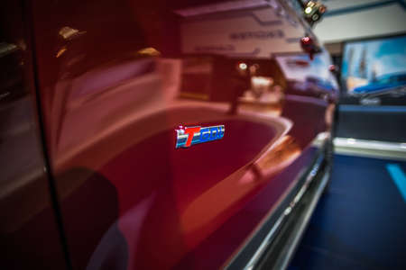 Kuala Lumpur, Malaysia â April 11, 2019 â Car and motocycle displayed at Moto Show in Kuala Lumpur. Exhibitors present most interesting aspects of the automotive industry. The image contains certain grain or noise and soft focus.のeditorial素材