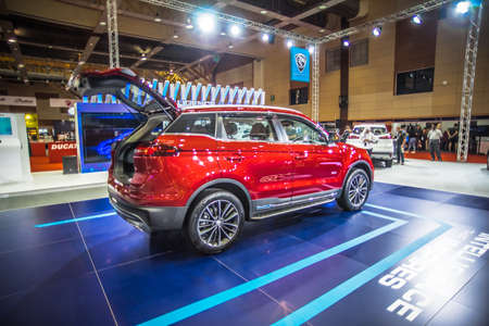 Kuala Lumpur, Malaysia â April 11, 2019 â Car and motocycle displayed at Moto Show in Kuala Lumpur. Exhibitors present most interesting aspects of the automotive industry. The image contains certain grain or noise and soft focus.のeditorial素材