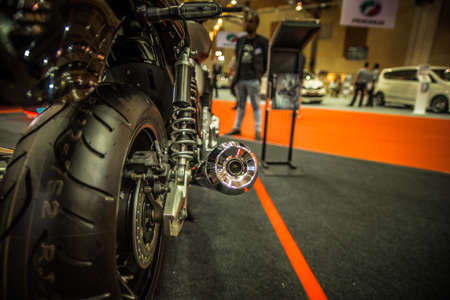 Kuala Lumpur, Malaysia â April 11, 2019 â Car and motocycle displayed at Moto Show in Kuala Lumpur. Exhibitors present most interesting aspects of the automotive industry. The image contains certain grain or noise and soft focus.のeditorial素材