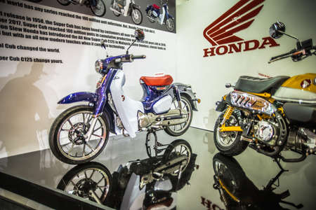 Kuala Lumpur, Malaysia â April 11, 2019 â Car and motocycle displayed at Moto Show in Kuala Lumpur. Exhibitors present most interesting aspects of the automotive industry. The image contains certain grain or noise and soft focus.のeditorial素材