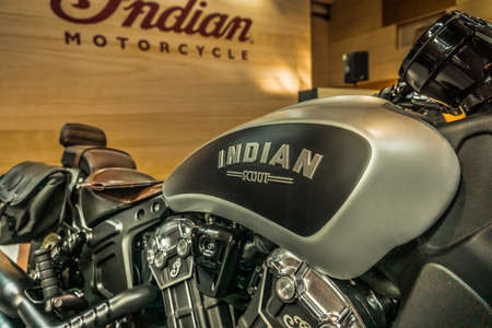 Kuala Lumpur, Malaysia â April 11, 2019 â Car and motocycle displayed at Moto Show in Kuala Lumpur. Exhibitors present most interesting aspects of the automotive industry. The image contains certain grain or noise and soft focus.のeditorial素材