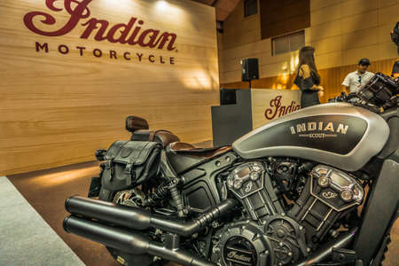 Kuala Lumpur, Malaysia â€“ April 11, 2019 â€“ Car and motocycle displayed at Moto Show in...