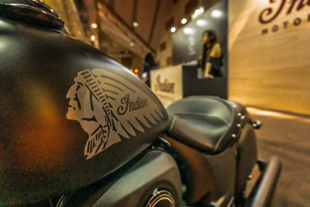 Kuala Lumpur, Malaysia â April 11, 2019 â Car and motocycle displayed at Moto Show in Kuala Lumpur. Exhibitors present most interesting aspects of the automotive industry. The image contains certain grain or noise and soft focus.のeditorial素材