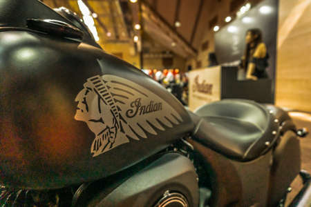 Kuala Lumpur, Malaysia â April 11, 2019 â Car and motocycle displayed at Moto Show in Kuala Lumpur. Exhibitors present most interesting aspects of the automotive industry. The image contains certain grain or noise and soft focus.のeditorial素材