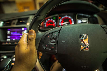 Kuala Lumpur, Malaysia â€“ April 11, 2019 â€“ Car and motocycle displayed at Moto Show in...