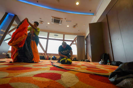 Kuala Lumpur, Malaysia â€“ September 29, 2018: Base Jumpers landed from a 300m high deck during...