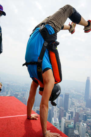 Kuala Lumpur, Malaysia â€“ September 29, 2018: Base Jumpers landed from a 300m high deck during...