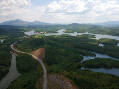Dramatic and beautiful aerial view Lake of Beris or "Tasik Beris" during morning at Sik, Kedah, Malaysia;の写真素材