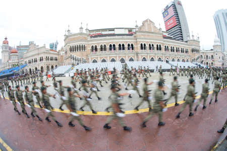Kuala Lumpur, Malaysia â 26 August 2017: The Participants perform during a full dress rehearsal in downtown Kuala Lumpur for Malaysia's Independence Day celebrations this upcoming 31 August.のeditorial素材