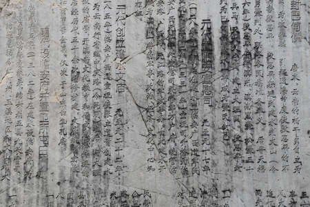 Chinese characters carved into stoneのeditorial素材
