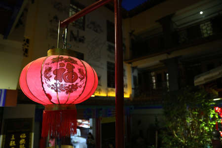 Red Chinese lantern as decorationの写真素材