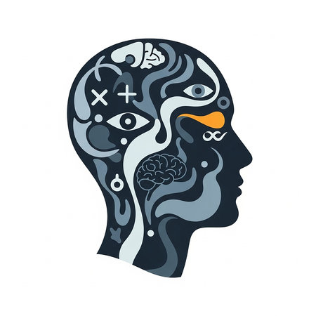 Artificial intelligence concept. Vector illustration of human head with abstract pattern