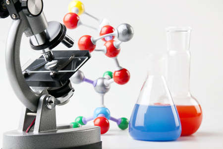 Microscope, Vials and Molecule Chainの写真素材