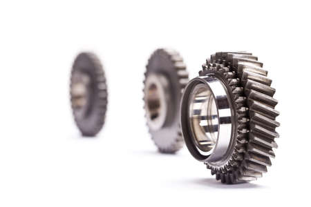 Gear wheels system over white background 