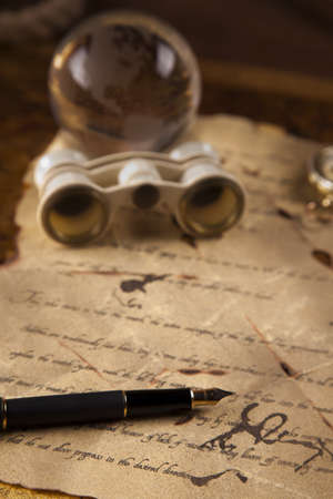 Vintage navitagion equipment, letter and maps