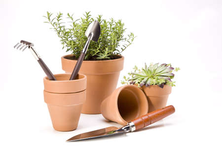 Flowers and garden toolsの写真素材