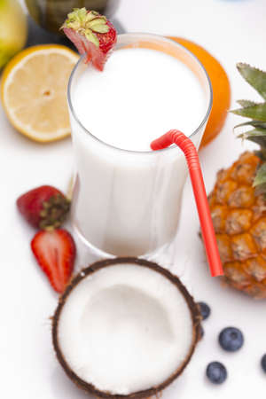Exotic Pina Colada Drink isolated on whiteの写真素材