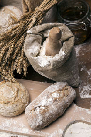 Traditional set of bread, loaves and other ingredientsの写真素材