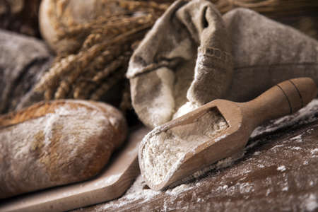 Traditional set of bread, loaves and other ingredients